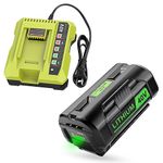 Energup 40V 6500mAh Replace for Ryobi 40V Battery and Charger Kit for Ryobi 40V Lithium Battery OP4026 OP40601 OP4050A OP4040 OP4030 OP4050 + OP401 Ryobi 40V Battery Charger