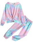 Arshiner 2 Piece Girls Tie Dye Clothes Set Cute Twist Front Tops Sweatshirts Hoodies Sweatpants Tracksuit Sweatsuits Outfits