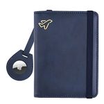 WALNEW AirTag Passport Holder, PU Leather Airtag Wallet RFID Blocking Passport Cover Travel Essentials Case for Women Men (Navy Blue)