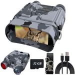 sxjyicam Night Vision Goggles - Night Vision Binoculars for Adults, FHD 1080P Infrared Digital Night Vision with 8X Zoom, 4000mAh Rechargeable Hunting Night Vision with 32GB Card, Gray
