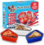 The Perfect Pizza Pack™ - Reusable Pizza Storage Container with 5 Microwavable Serving Trays - BPA-Free Adjustable Pizza Slice Container to Organize & Save Space, Red/White/Blue 3pk