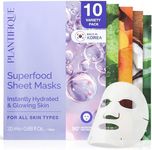 PLANTIFIQUE Korean Face Mask Variety Pack, 10-Pack with Hyaluronic Acid - Aloe Vera, Peach, Coconut, Centella, Collagen & Coenzyme Q10 - Hydrating, Calming & Firming - Masque Visage