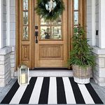 KOZYFLY Black and White Area Rug 27.5x43 Inches Striped Front Door Rug Cotton Washable Indoor Outdoor Rug Doormats Outdoor Small Striped Rugs for Kitchen Entryway Patio Front Porch Decor