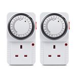 HBN 24 Hour Programmable Mechanical Timer Plug Switch, Energy Saving UK Plug-in Indoor Timer Socket for Lights, Lamp and Home Appliances (13A/3120W, 2 Pack)