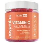 Novomins Vitamin C Gummies – 250mg High Strength Vitamin C for Adults – Sugar Free - Bioflavonoids, Rose Hip, Elderberry & Zinc - Immune System Support - Vegan & Gluten Free