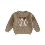 Geagodelia Baby Halloween Knitted Jumper Pumpkin Embroidery Newborn Toddler Boy Girl My First Halloween Outfit Oversized Knit Sweater Pullover Winter Knitwear (Khaki, 2-3 Years)