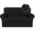 Turquoize 2 Piece Sofa Cover Loveseat Cover Sofa Covers 2 Seater Furniture Covers Washable Non Slip Couch Cover for Dogs Jacquard Spandex Furniture Protector Pet Friendly Fitted(Loveseat, Black)