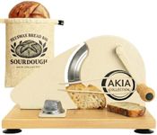 Akia Collection Bread Slicer for Homemade Bread & Sourdough Rounds — Manual Sourdough Slicer, Hand Crank Cutter with Adjustable Thickness, Stainless Steel Blade, Includes Beeswax Bag