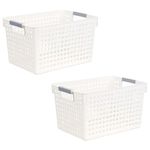 Kuber Industries Large Hollow Storage Basket With Handle|Kitchen & Home Organizer For Wardrobe|Tray For Toys, Fruits, Books-Pack of 2 (White)