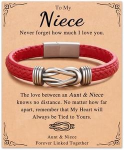 FYUKISS Red Niece Bracelet, Link Chain Bracelet, Wristband, Modern, Unisex, Adult, 7.7 inches, Stainless Steel, PU Leather