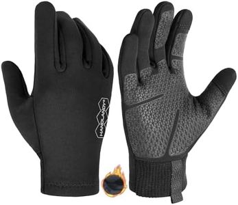HANDLANDY Lightweight Running Gloves for Men & Women, Thermal Warm & Touchscreen Gloves with Fleece Lining & Anti-Slip Grip for Commuting, Cycling, Jogging and Use as a Ski Liner (Dark Black, Small)