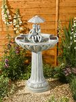 Garden Mile® Novelty Umbrella Boy and Girl Water Fountain - Solar Powered Freestanding Stone Bird Bath Water Feature - Garden Ornament Outdoor Decorative Centrepiece for Pond, Patio and Lawn Decor