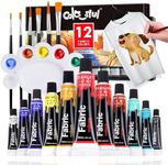 Colorful Fabric Paint Set for Clothes 12 Colors - Permanent Textile Paint Puffy Paint Kit for Shoes, Canvas - Non-Toxic Slick Painting Set for Adults, Beginner & Artists