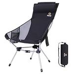 Nice C Camping Chair, Chaise Camping, Folding Chair High Back, Backpacking Chair, Compact & Heavy Duty Outdoor, Travel, Picnic, Festival with 2 Side Pockets, Pillow &Carry Bag (One Black)