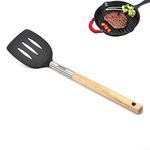 Bagonias Silicon Spatula Turner, Professional Wok Spatula Turner with Heat Resistant Wooden Handle, Kitchen Utensil Cooking Shovel Scoop Ladle for Daily Cooking Use (14 Inch)