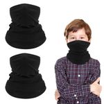 2 Pack Kids Neck Warmer Winter Fleece Neck Gaiter Cold Weather Face Ski Mask Scarfs for Boys Girls(Black+Black)