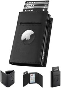 YESIIW AirTag Portafogli da uomo per Apple Air Tag, con blocco RFID, portafoglio in pelle da uomo, con porta carte di credito pop-up con tasca per monete e clip per soldi, regali per uomini, nero