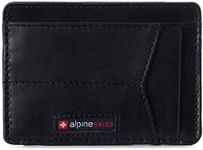 Alpine Swiss RFID Minimalist Oliver Front Pocket Wallet For Men Leather Hampton Collection Glossy Nappa Black