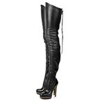 Tasmoyya Women's PU Over Knee High Boots Rond Toe Thigh High Bootie Lace Up Motorcycle Boots with Zip