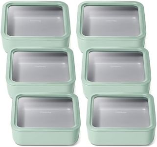 Caraway 6pc Glass Food Storage Set – 10 Cup Food Containers (6) - Ceramic Coated - Non Toxic, Non Stick with Lids - Microwave Safe - Mist
