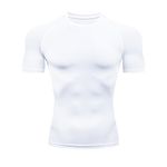 HYCOPROT Men's Compression Shirts Short Sleeve Compression Top Athletic Workout T-Shirt Quick Dry Sports Baselayer Running Undershirts Tops (UK, Alpha, L, Regular, Regular, White)