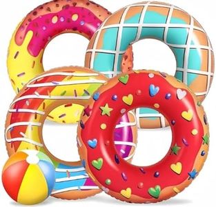 LATERN 5 Piezas Donut Flotadores Inflables para Piscina, 4 Piezas 75CM Anillos Tubos de Natación en Forma de Donut con 35CM Pelotas de Playa para Niños Adultos Playa Natación Piscina Fiesta