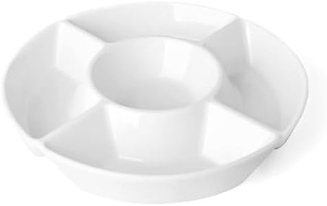 Sweese Chip & Dip Serving Set, Porcelain Divided Serving Platter, Relish Tray, Perfect for Chips and Dip, Veggies, Candy and Snacks, White