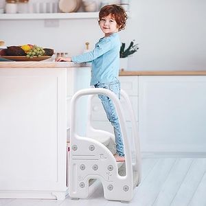 Step Stool for Kids Toddler Step Stool with Handle, Step Stool for Kids Bathroom Sink, Kitchen Counter & Potty Stool, Adjustable Toddler 2 3 Step Stool Standing Tower for Bathroom & Kitchen Counter