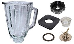 Blendin 5 Cup Square Top Glass Jar Assembly with Blade, Gasket, Base, Lid. Compatible with Oster Blenders