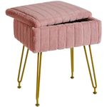 IBUYKE Stool Chair with Storage Space, Footrest Footstool Ottoman, Small Side Table, with 4 Metal Legs, with Anti-Slip Feet, for Makeup Room, Bedroom, Faux Fur, Pink L/G-50P