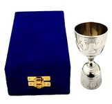 Akanksha Arts EPNS, Brass Engraved Peg Measure Cup with Decorative Box, 30 ml / 60 ml, Silver