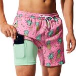 NIMENJOJA Mens 5" Swim Trunks with Compression Liner Quick Dry Stretch Board Shorts Zipper Pockets Beach Shorts