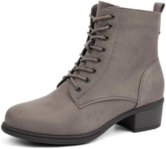 VJH confort Women's Fashion Ankle Boots Low Heels Chunky Lace-up Combat Bootie with Side Zipper, Grirge, 9