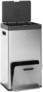 HOMCOM Poubelle de cuisine tri sélectif 56l avec roulettes, poubelle recyclage avec 3 compartiments, fermeture douce, pédale large, anti traces, anti odeurs argent