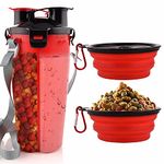 Guardians Dog Travel Water Bottle Collapsible Bowls, 2 in 1 Pet Food Container with Collapse Bowls, Outdoor Portable Water Bowls for Walking, Traveling, Camping and Hiking (Red)