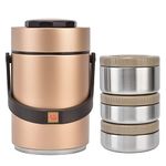 Multi Layer Lunch Box, 2000Ml Vacuum Insulation Barrel Stainless Steel Lunch Pot for Work Travel Picnic Outdoor Using(Gold)