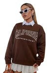 SXV 'California Sanfrancisco’ Printed Cool Aesthetic Drop Shoulder Oversized Sweatshirt (S, Brown)