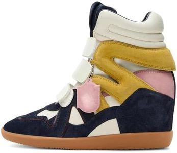 Dsevht Hidden Wedge Sneakers for Women High Top Fashion Sneaker Suede High Heel Platform Tennis Triple Strappy Band Casual Vintage Dressy Comfy Campus Trendy Retro Sneaker Navy