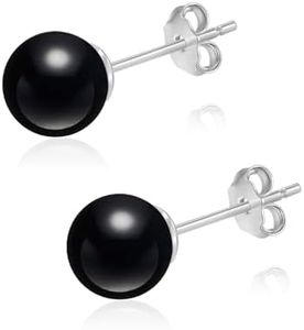 Black Onyx Earrings for Women 8mm Sterling Silver Hypoallergenic Obsidian Stud Earrings Handmade Gemstone Earrings Obsidian Jewelry Christmas Gifts for Women Girls