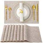 SENDAY Placemats, Set of 8 Heat-Resistant Placemats Stain Resistant Anti-Skid Placemats for Kitchen Table, Washable Durable PVC Table Mats Woven Vinyl Placemats Beige