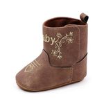 Baby Girls Boys Soft Leather Western Boots Cowboy Bootie Soft Sole Non-Slip Crib Shoes for Infant Toddler(Brown-1,12-18months)