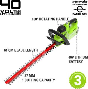 Greenworks 40V Cordless Hedge Trimmer – Lightweight, Battery Powered