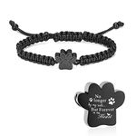 constantlife Cremation Bracelet for Ashes Stainless Steel Paw Print Urn Jewelry Braided Rope Adjustable Bangle Keepsake Pet Dog Cat Ash Holder Memorial Gift for Women Men (Black)