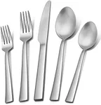 Herogo 60-Piece Matte Silverware Set for 12, Stainless Steel Square Flatware Cutlery Set, Tableware Eating Utensils Include Knife Spoon Fork, Satin Finish, Dishwasher Safe