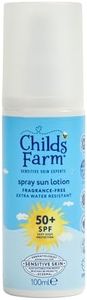 Childs Farm Kids & Baby Sun Lotion Spray SPF 50+ | UVA & UVB Very High Protection | Extra Water Resistant | Fragrance Free | Suitable for Dry, Sensitive Skin, 100ml