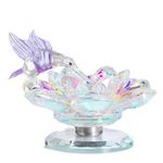 Crystal Flower with Purple Hummingbird Figurine Collectible Gifts for Women, Glass Floral Gifts for Friends for Birthday Valentine's Anniversary Home Wedding Party