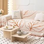 Mesnt Cover for Sofa Bed, Orange Leaf Pattern with Fringed Sofa Slipcovers for Pets Couch Protector, Chenille, 71" W x 150" L
