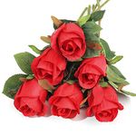 PanBeiQi 6 Pcs Artificial Roses Flowers, Single Stem Silk Faux Flowers Roses, Fake Realistic Artificial Red Roses Bouquets for Wedding Floral Arrangements Home Party Centerpiece Decoration