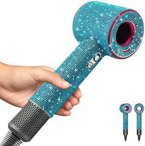 Rhinestones Case for Dyson Hair Dryer Anti-Scratch Shockproof Dust Proof Travel Protective Case Cover for Dyson Hair Dryer (Bling Sky Blue)