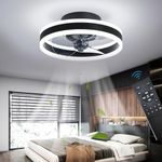 OMGPFR LED Ceiling Fans with Lights Reversible Remote, 6 Speeds Modern Bedroom Fan Ceiling Light Quiet Dimmable Small Ceiling Fan Light for Living Room, Black 40CM